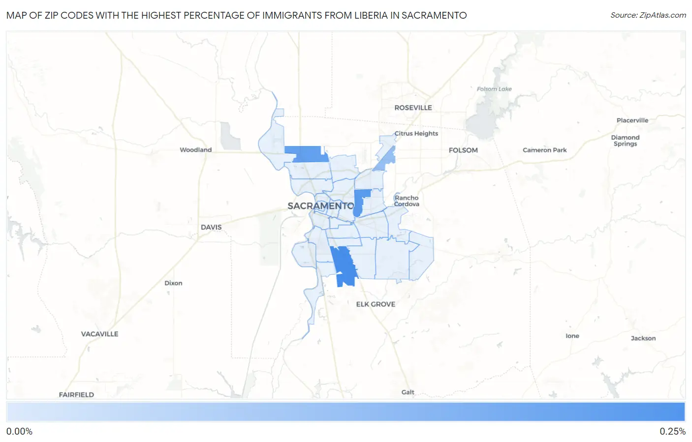 Zip Codes with the Highest Percentage of Immigrants from Liberia in Sacramento Map