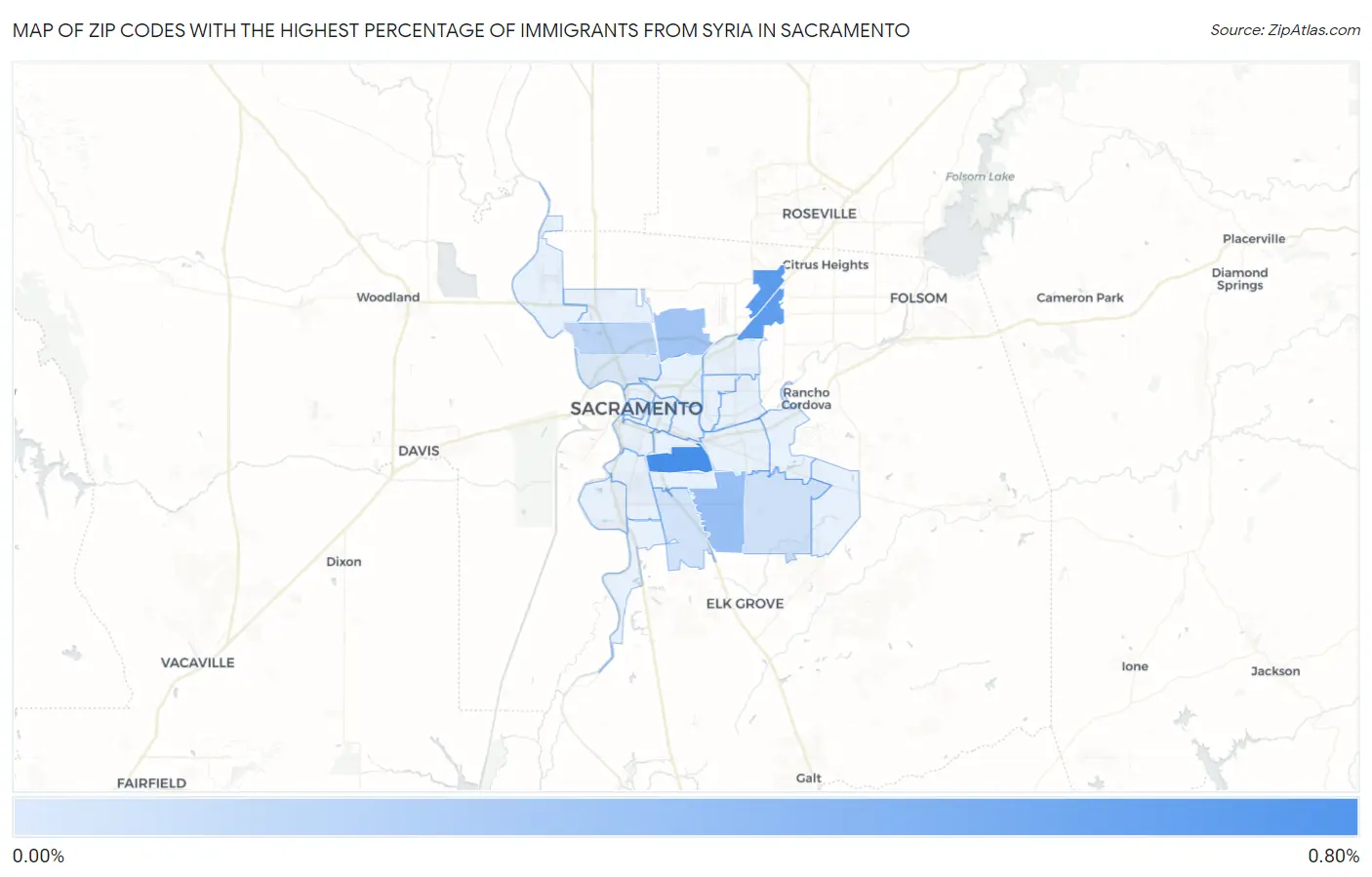 Zip Codes with the Highest Percentage of Immigrants from Syria in Sacramento Map