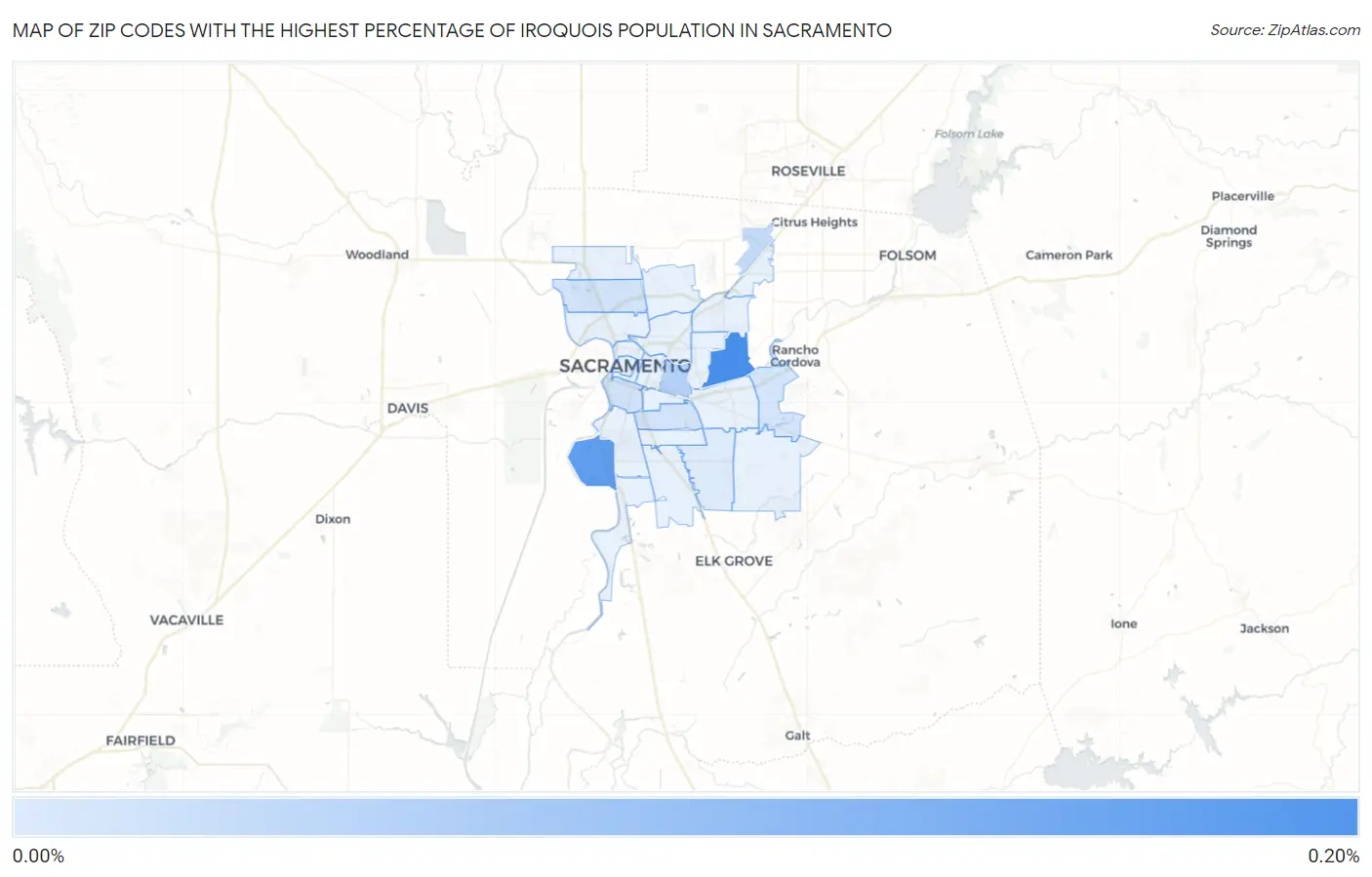 Zip Codes with the Highest Percentage of Iroquois Population in Sacramento Map