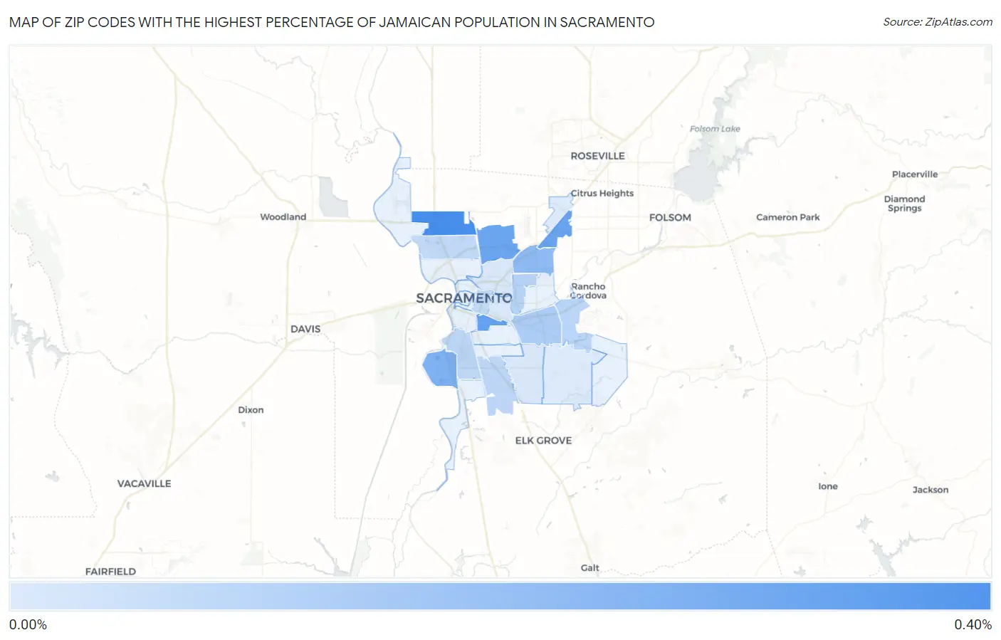 Zip Codes with the Highest Percentage of Jamaican Population in Sacramento Map