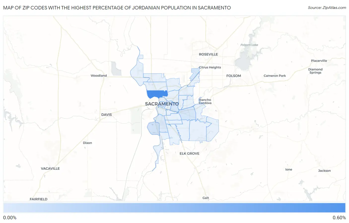 Zip Codes with the Highest Percentage of Jordanian Population in Sacramento Map