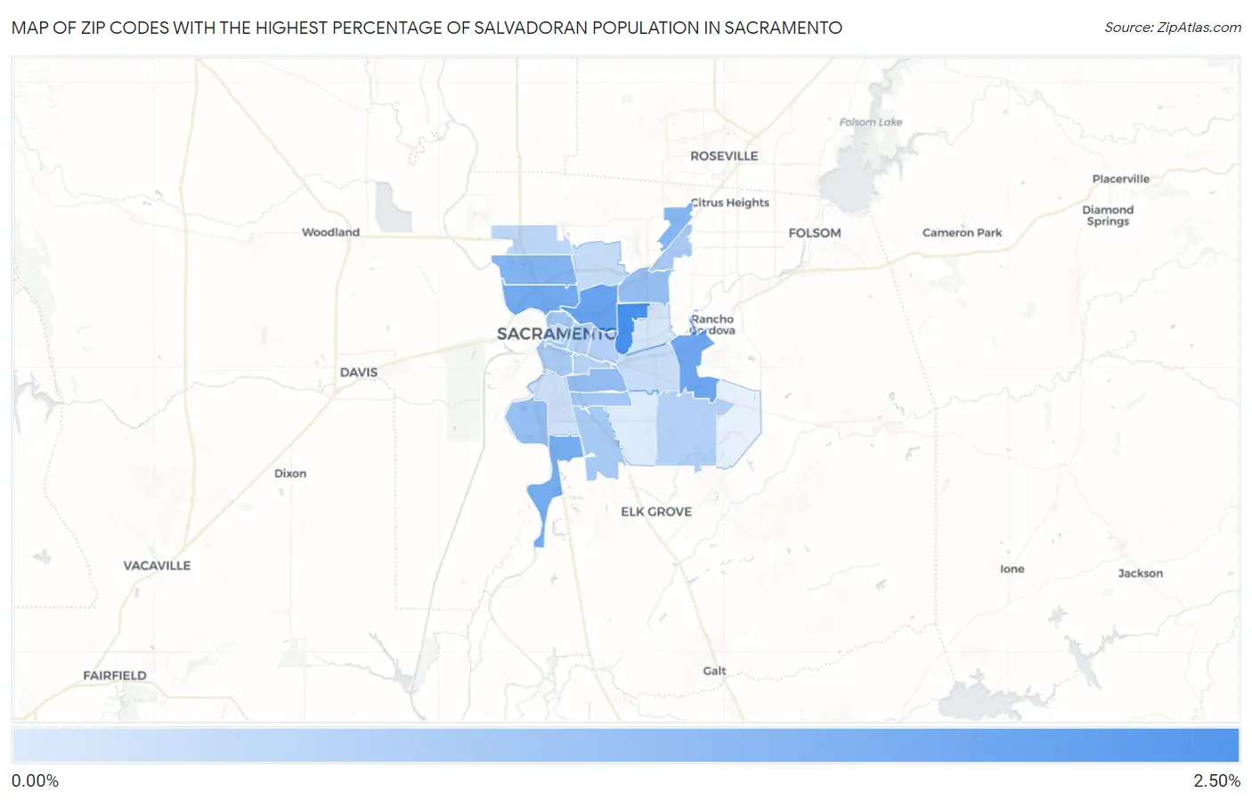 Zip Codes with the Highest Percentage of Salvadoran Population in Sacramento Map