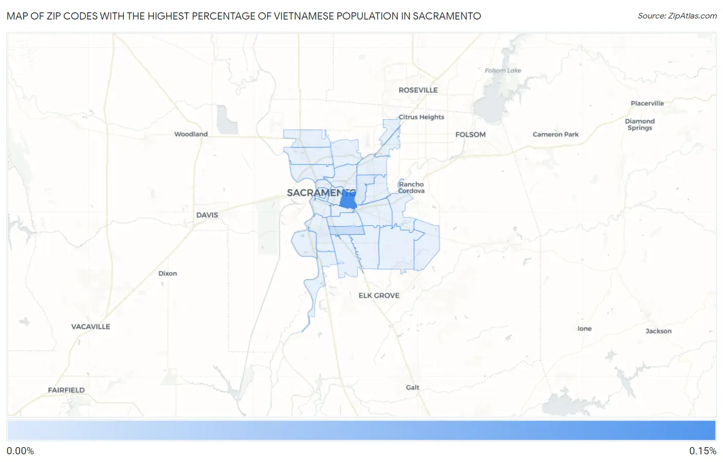 Zip Codes with the Highest Percentage of Vietnamese Population in Sacramento Map