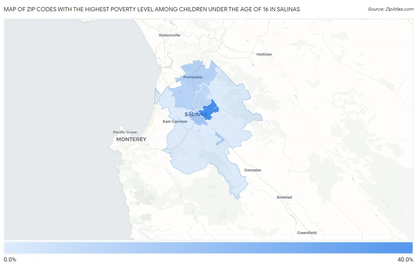 Zip Codes with the Highest Poverty Level Among Children Under the Age of 16 in Salinas Map