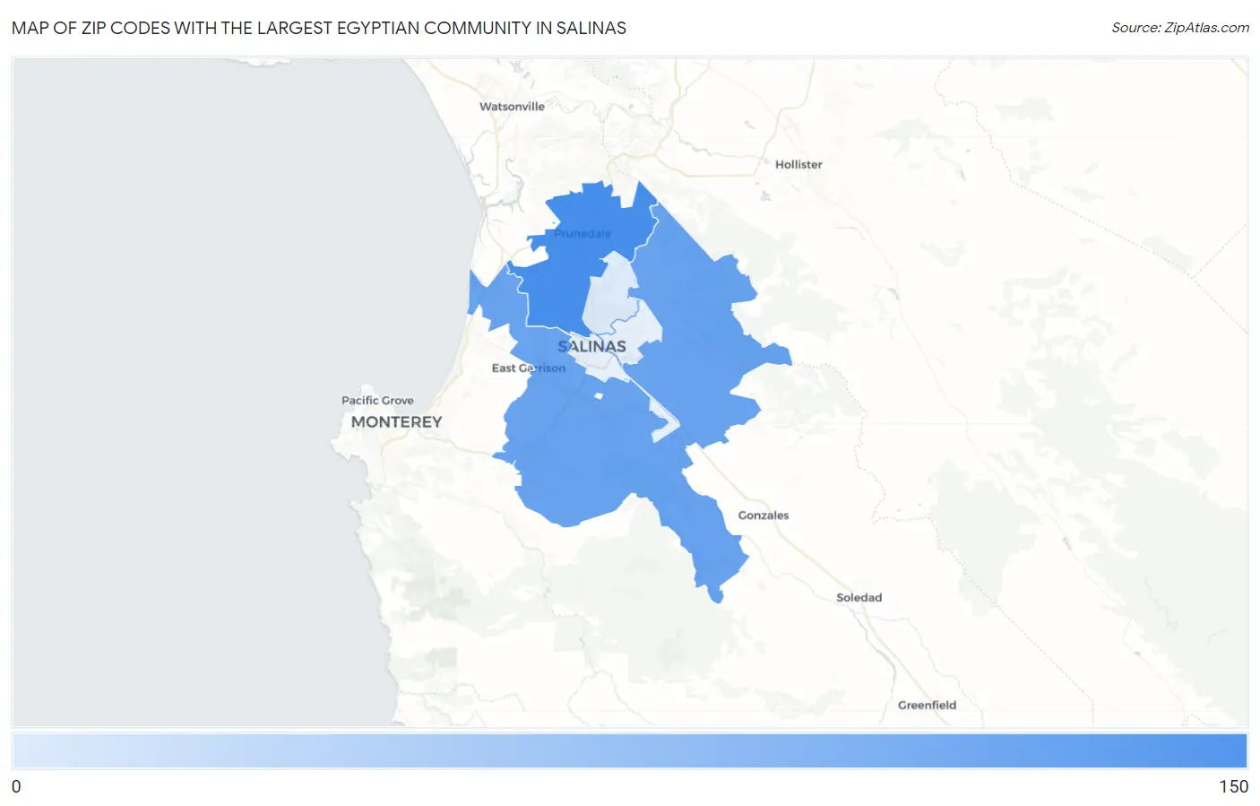 Zip Codes with the Largest Egyptian Community in Salinas Map
