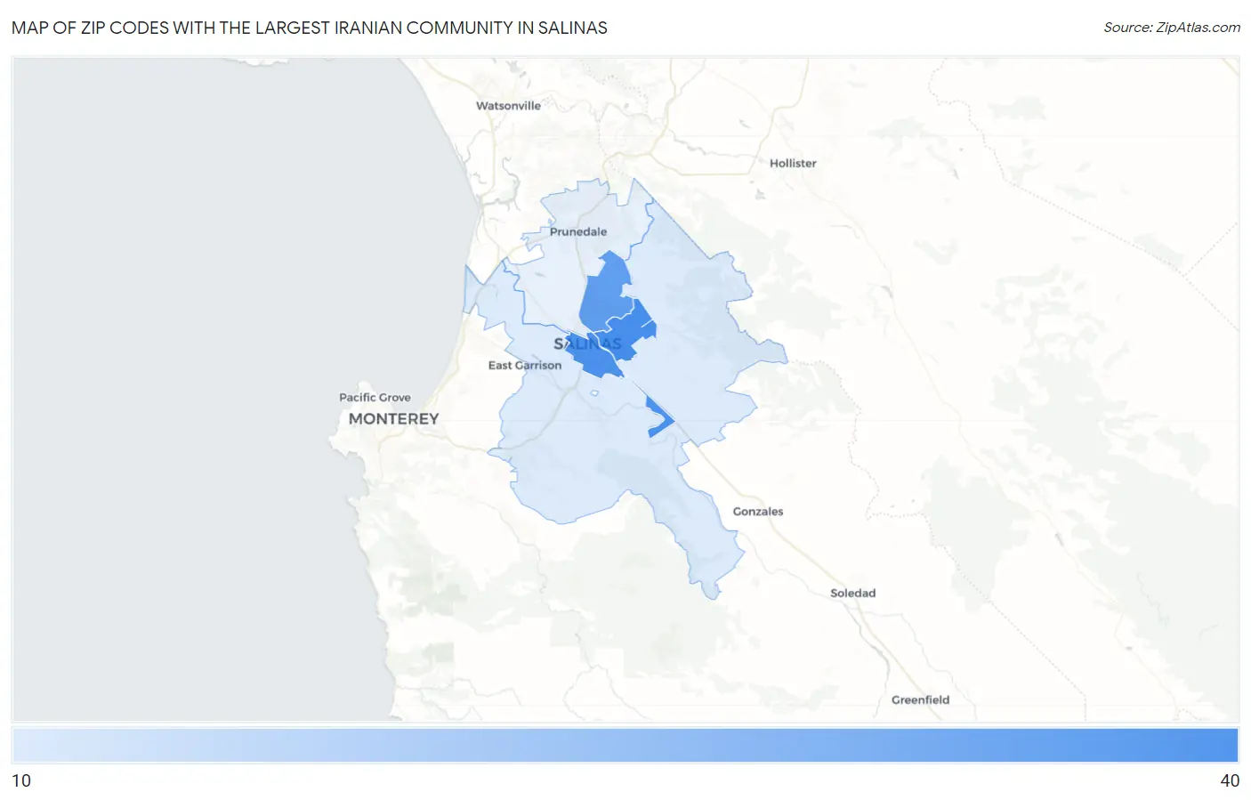 Zip Codes with the Largest Iranian Community in Salinas Map