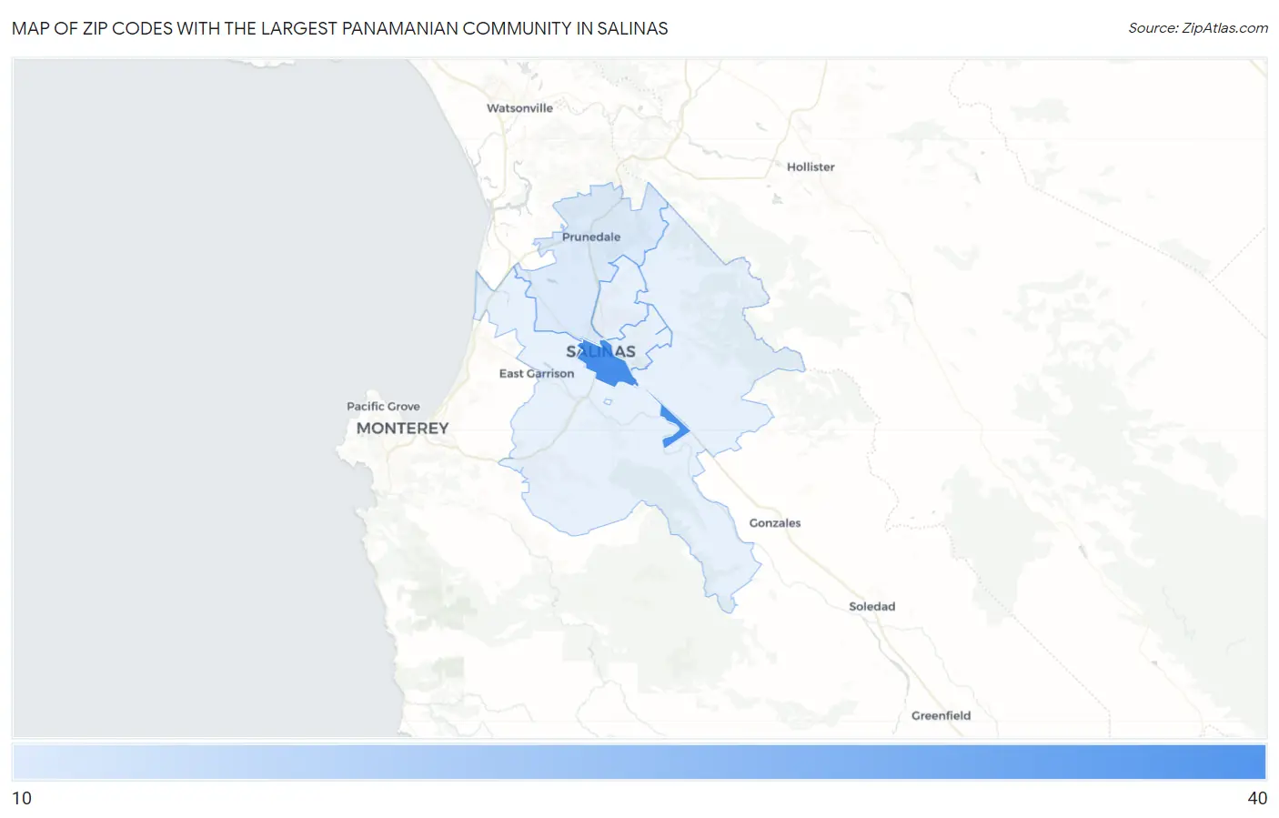 Zip Codes with the Largest Panamanian Community in Salinas Map