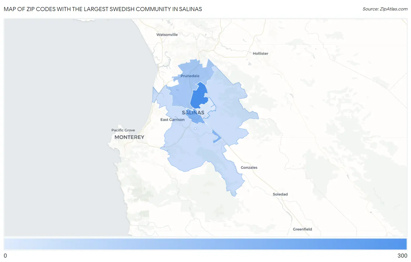 Zip Codes with the Largest Swedish Community in Salinas Map