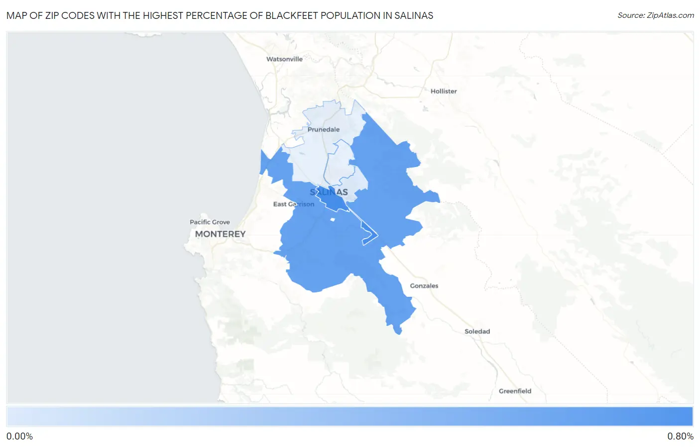 Zip Codes with the Highest Percentage of Blackfeet Population in Salinas Map