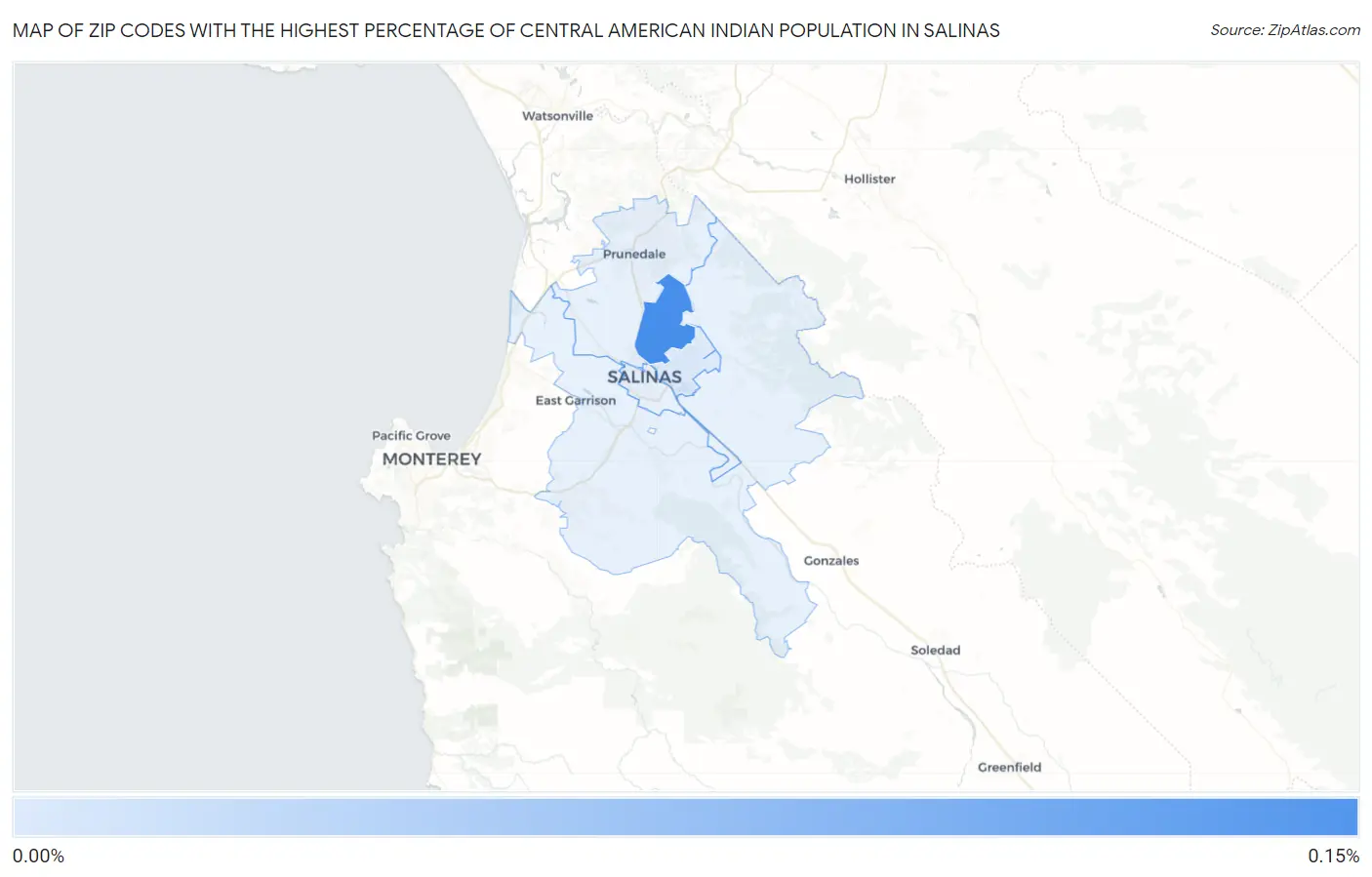 Zip Codes with the Highest Percentage of Central American Indian Population in Salinas Map