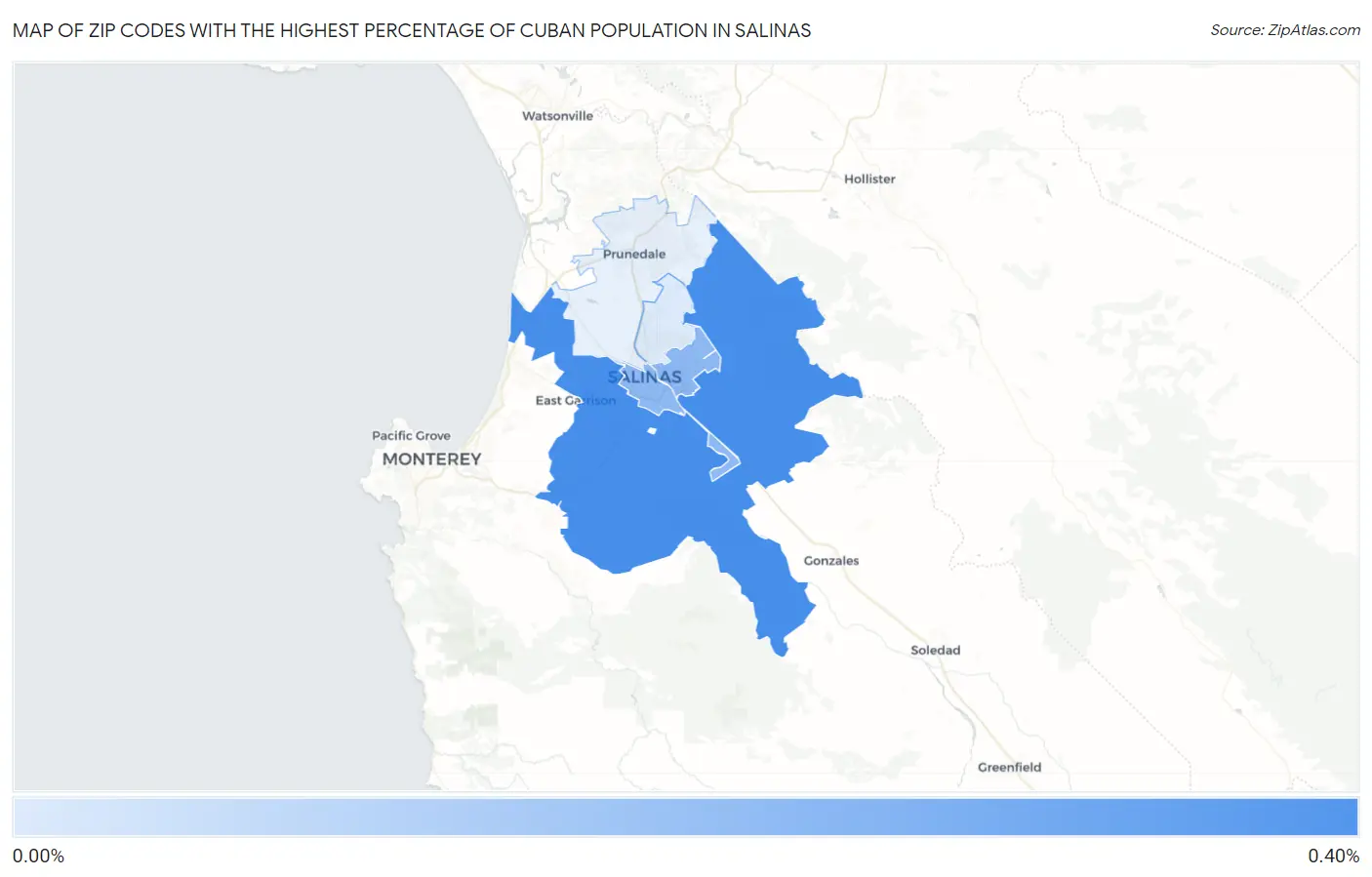 Zip Codes with the Highest Percentage of Cuban Population in Salinas Map