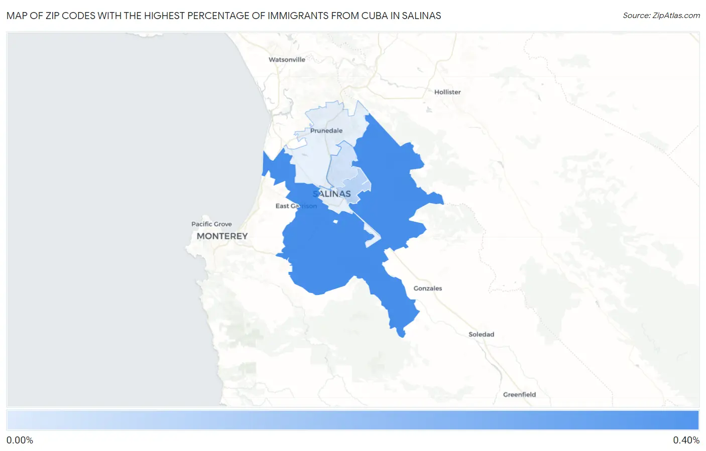 Zip Codes with the Highest Percentage of Immigrants from Cuba in Salinas Map
