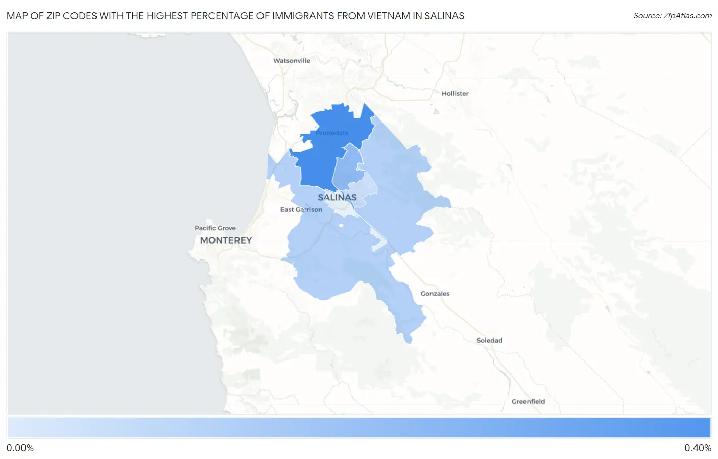 Zip Codes with the Highest Percentage of Immigrants from Vietnam in Salinas Map