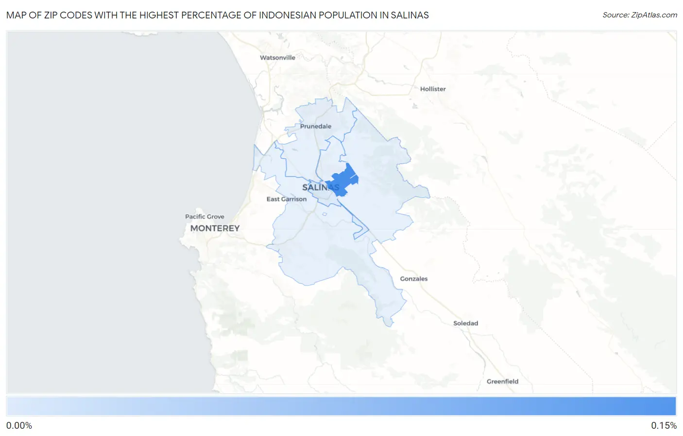 Zip Codes with the Highest Percentage of Indonesian Population in Salinas Map