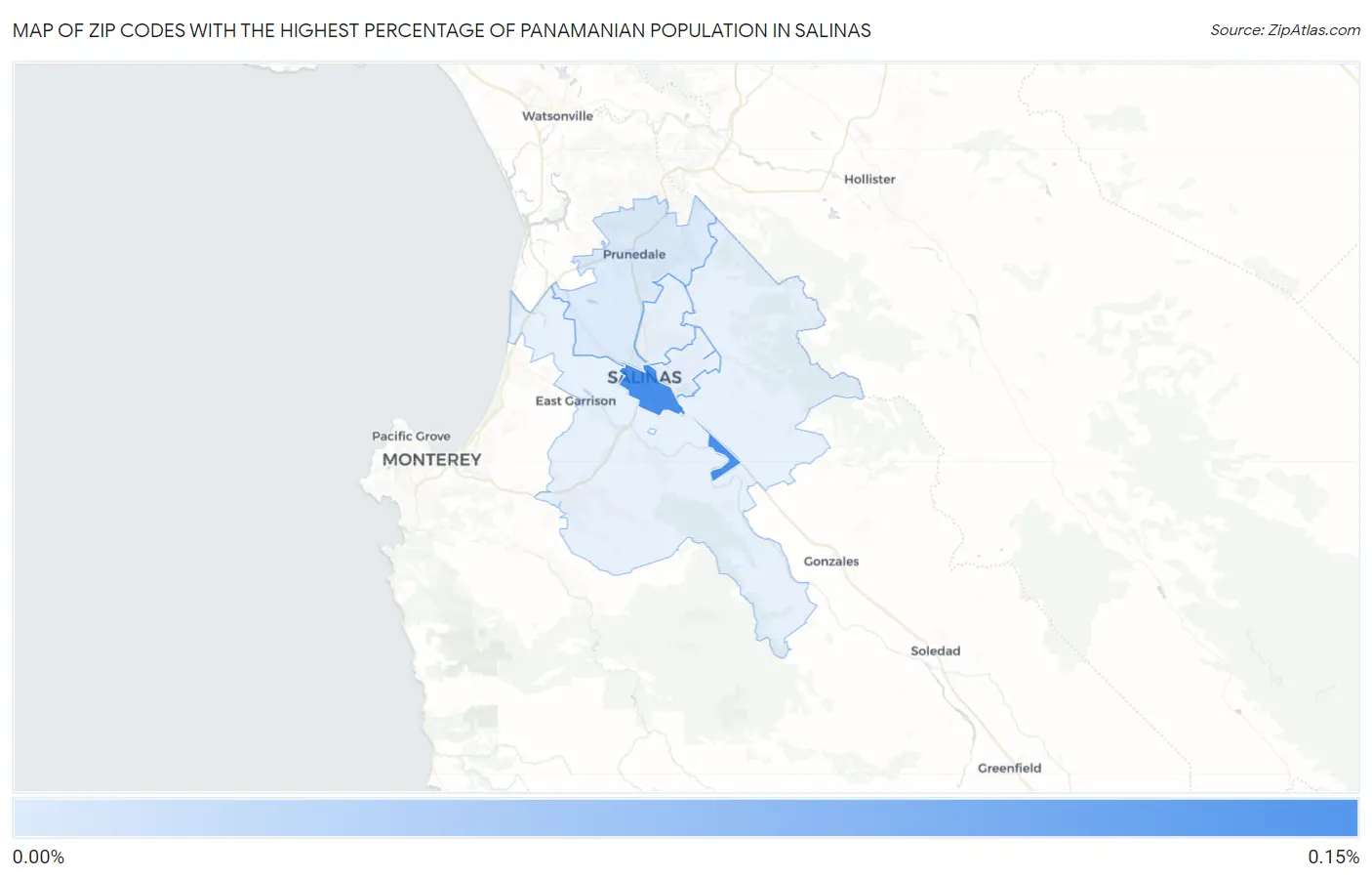 Zip Codes with the Highest Percentage of Panamanian Population in Salinas Map