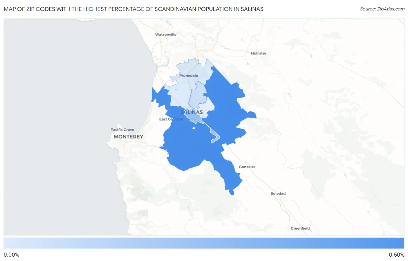 Zip Codes with the Highest Percentage of Scandinavian Population in Salinas Map