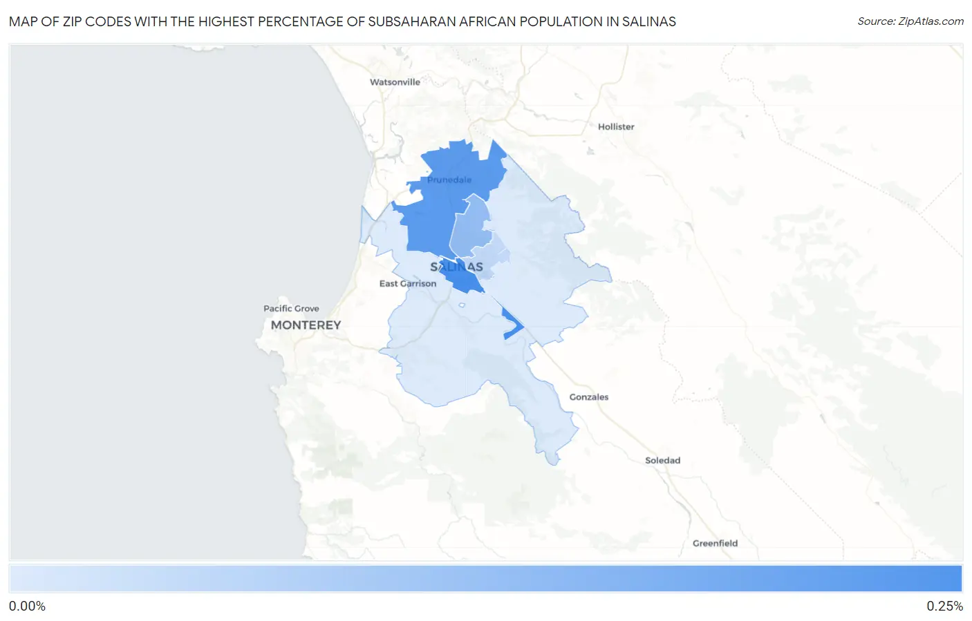Zip Codes with the Highest Percentage of Subsaharan African Population in Salinas Map