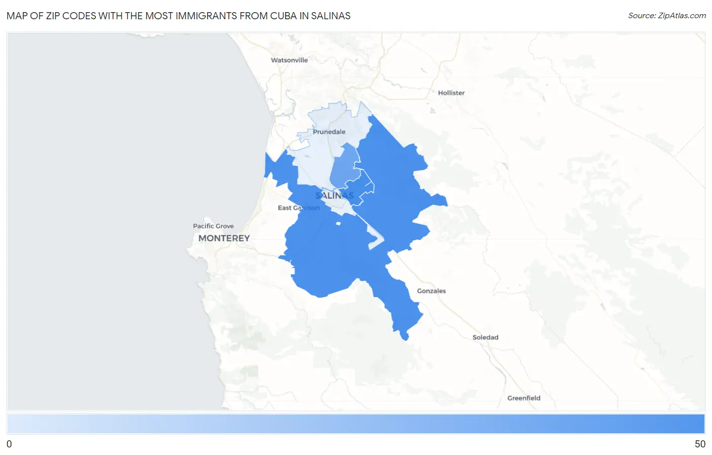 Zip Codes with the Most Immigrants from Cuba in Salinas Map