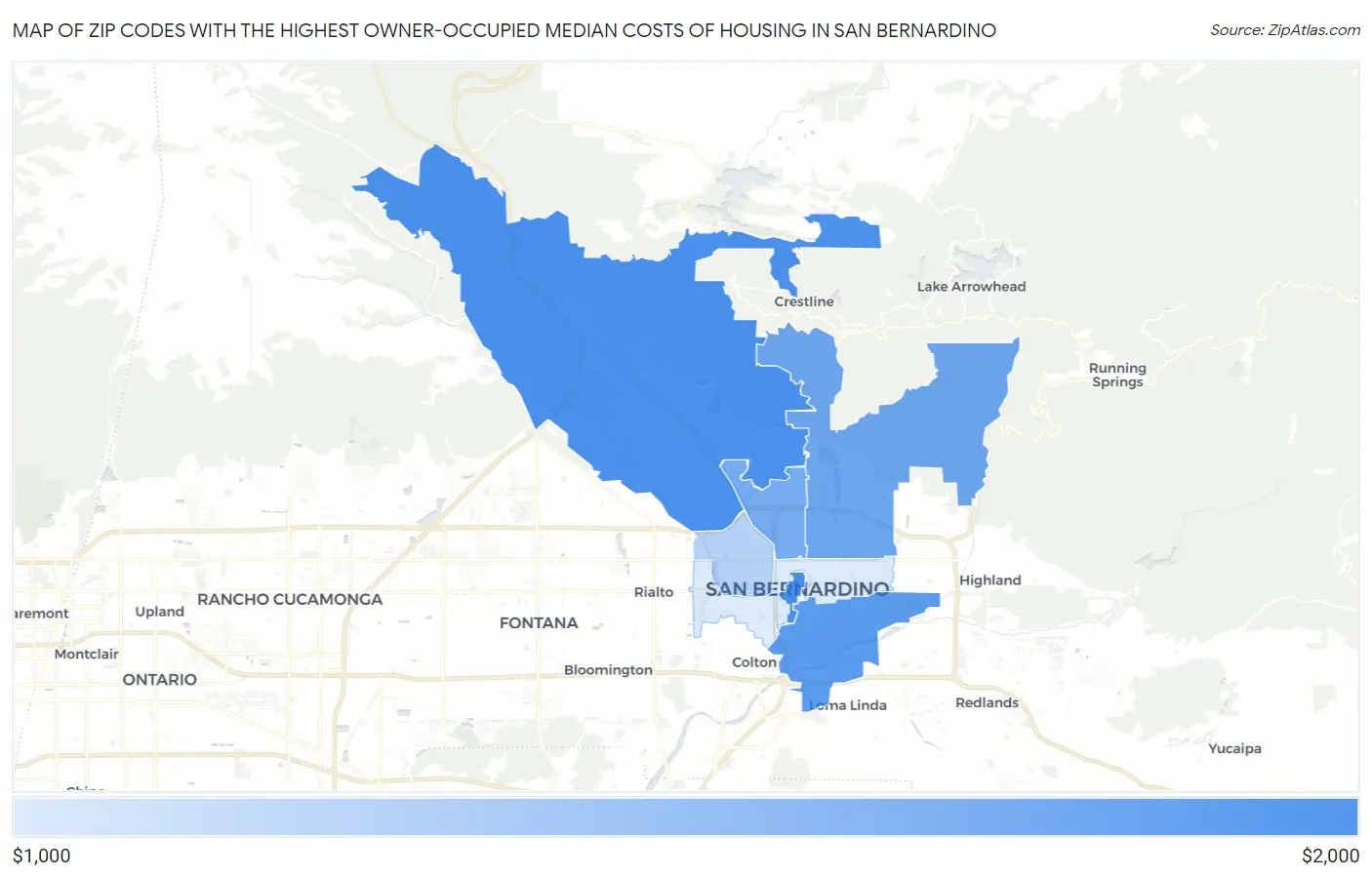 Zip Codes with the Highest Owner-Occupied Median Costs of Housing in San Bernardino Map