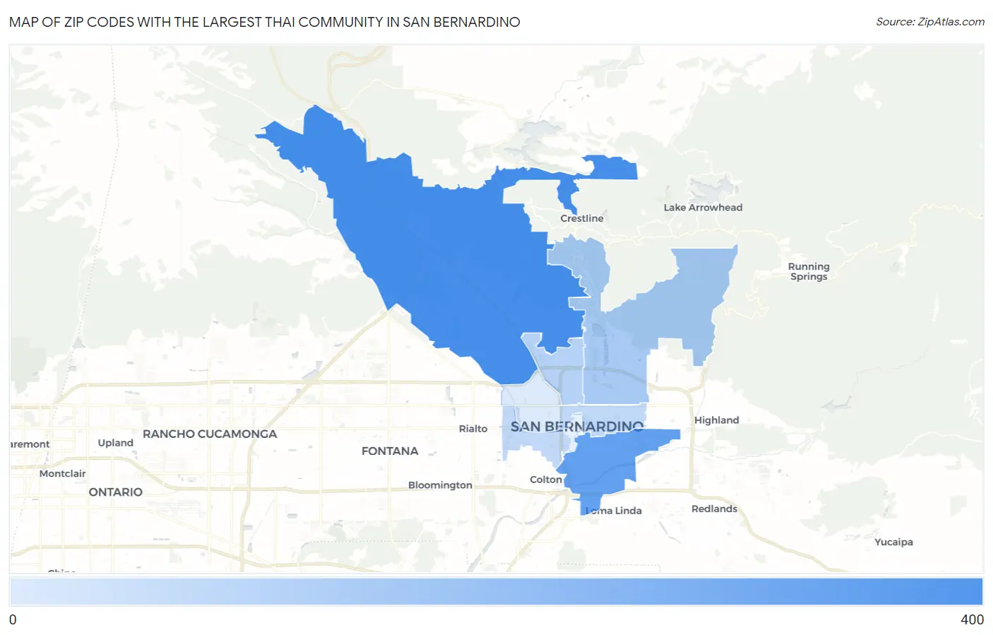 Zip Codes with the Largest Thai Community in San Bernardino Map
