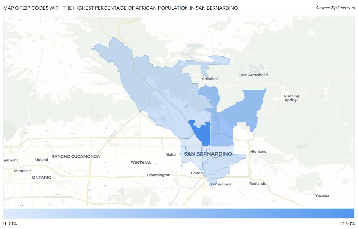 Zip Codes with the Highest Percentage of African Population in San Bernardino Map