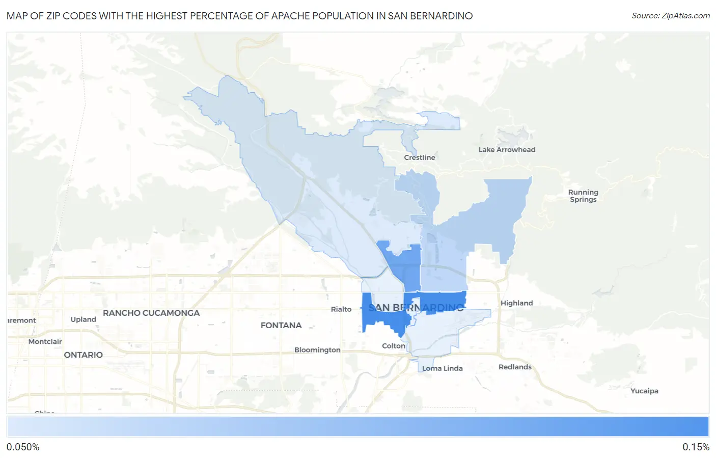 Zip Codes with the Highest Percentage of Apache Population in San Bernardino Map