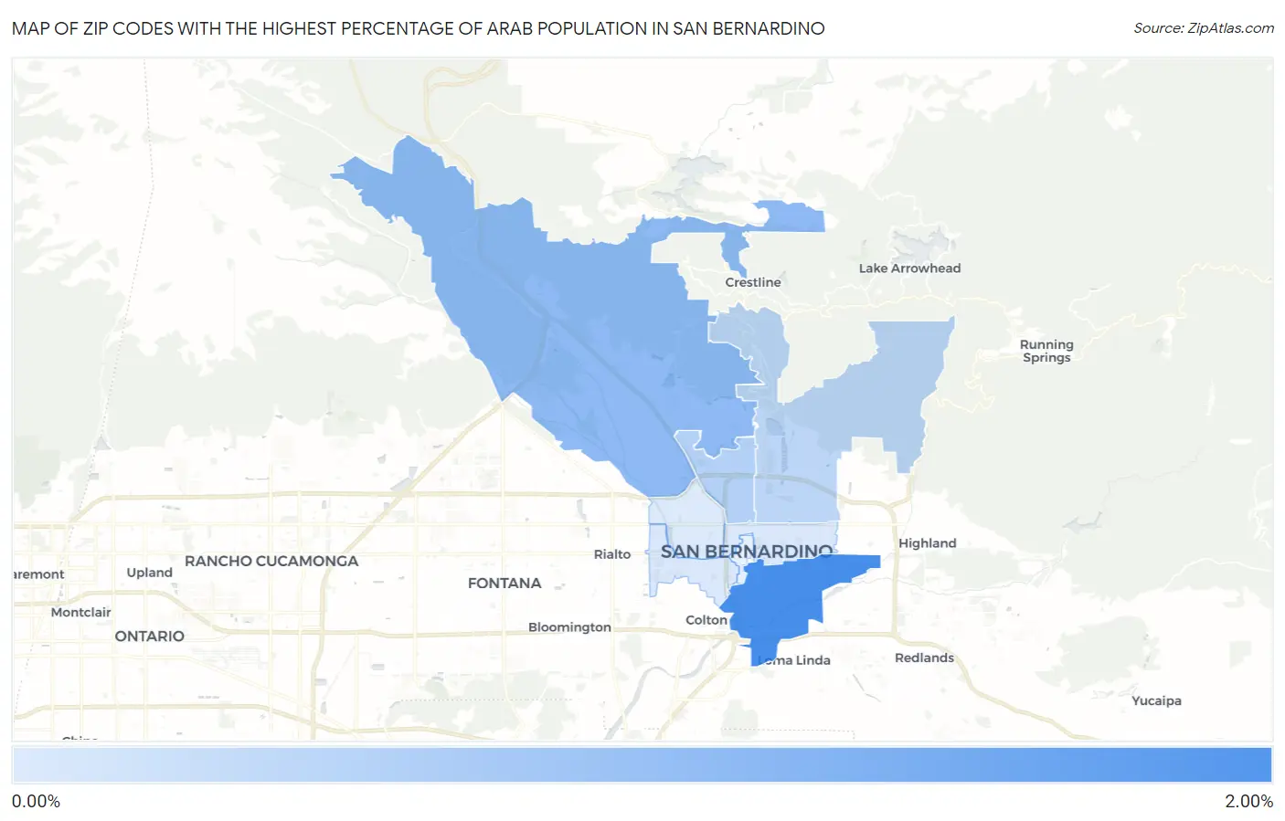 Zip Codes with the Highest Percentage of Arab Population in San Bernardino Map