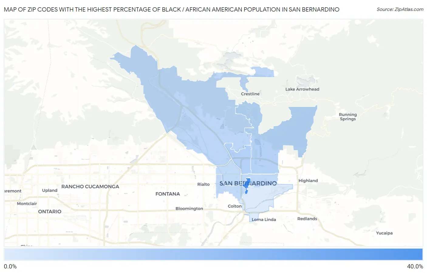 Zip Codes with the Highest Percentage of Black / African American Population in San Bernardino Map