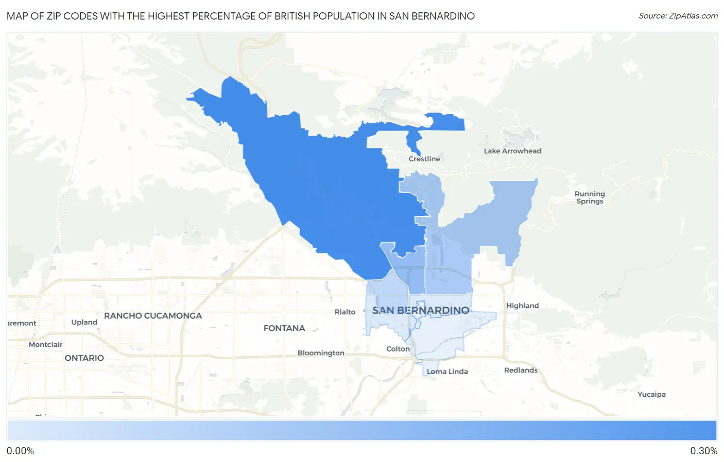 Zip Codes with the Highest Percentage of British Population in San Bernardino Map
