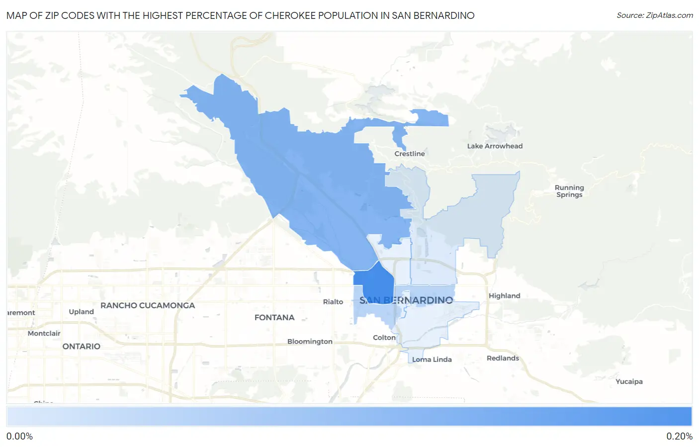 Zip Codes with the Highest Percentage of Cherokee Population in San Bernardino Map
