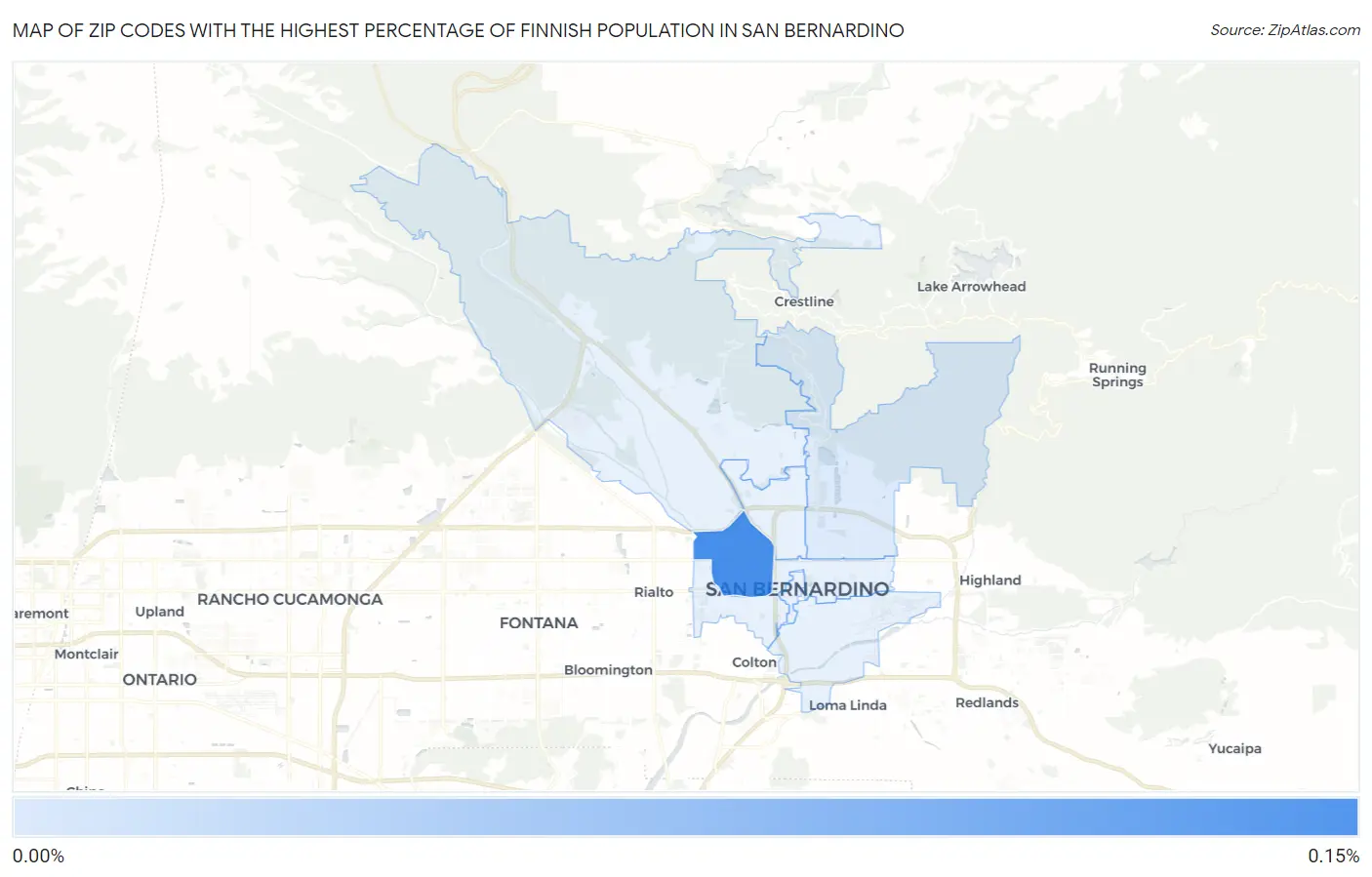Zip Codes with the Highest Percentage of Finnish Population in San Bernardino Map