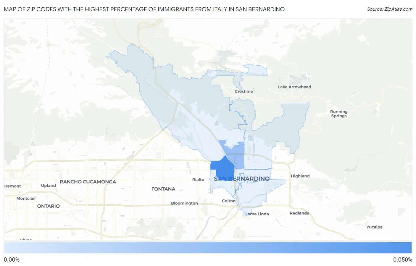 Zip Codes with the Highest Percentage of Immigrants from Italy in San Bernardino Map