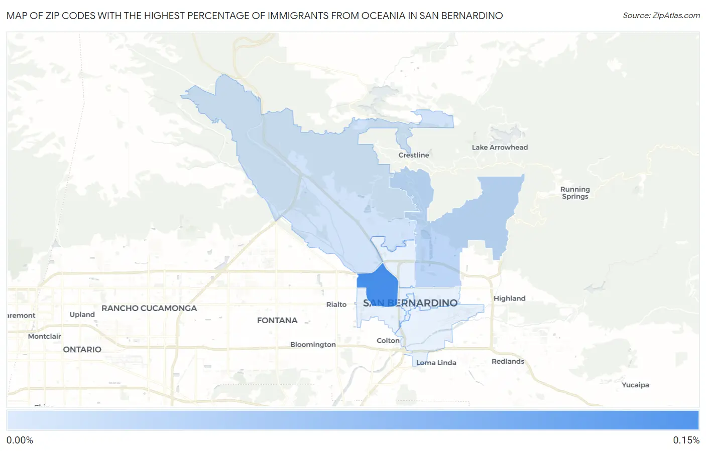Zip Codes with the Highest Percentage of Immigrants from Oceania in San Bernardino Map