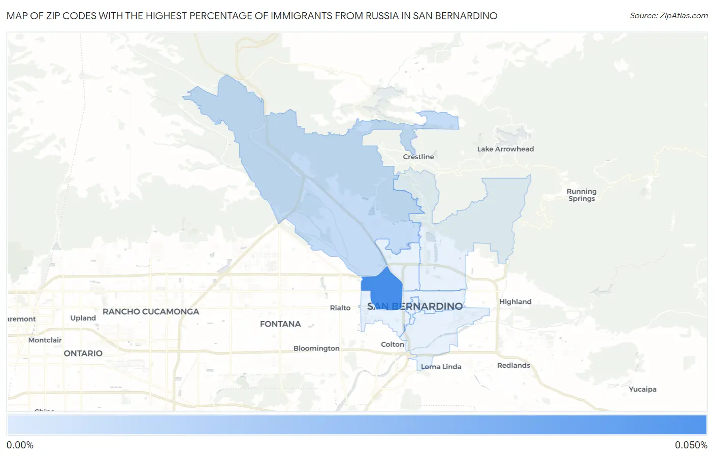 Zip Codes with the Highest Percentage of Immigrants from Russia in San Bernardino Map