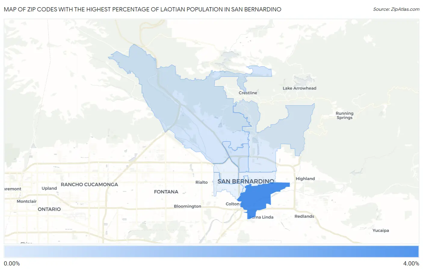 Zip Codes with the Highest Percentage of Laotian Population in San Bernardino Map