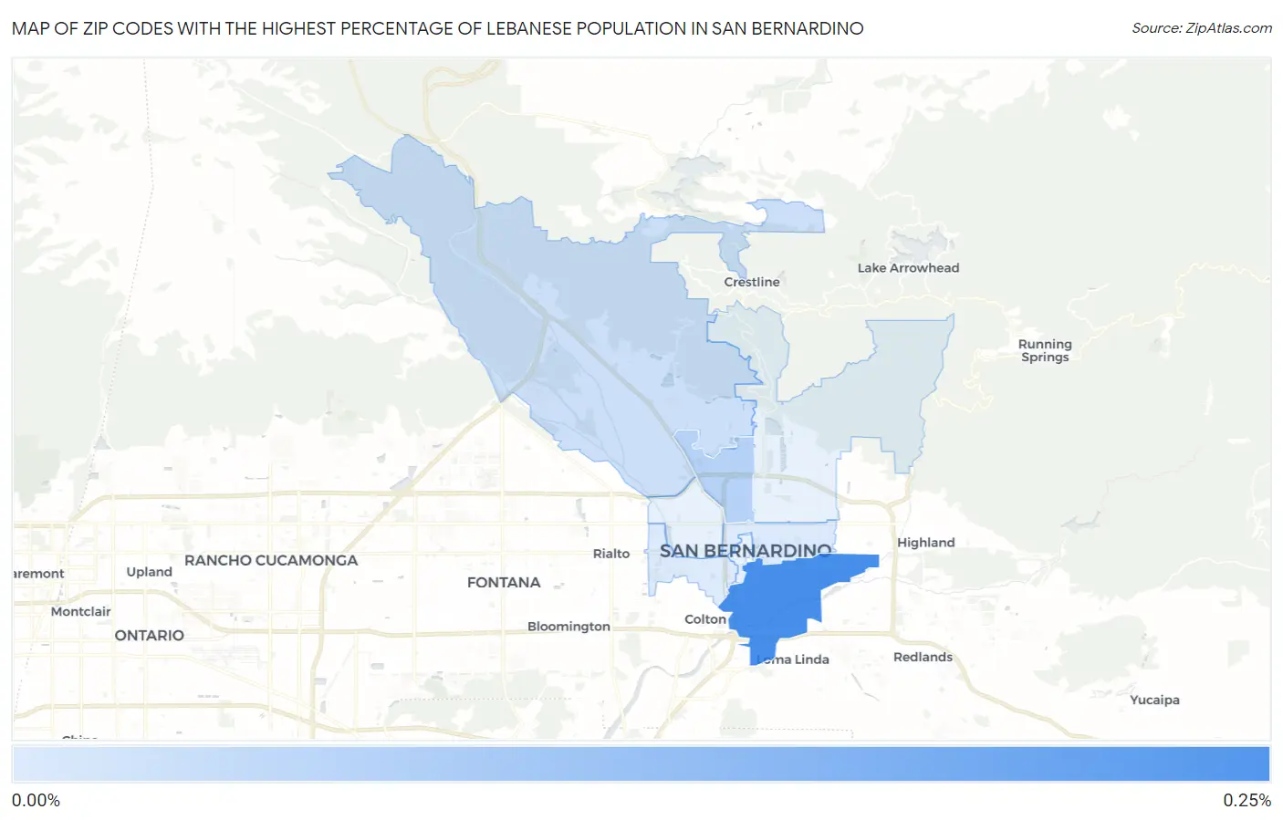Zip Codes with the Highest Percentage of Lebanese Population in San Bernardino Map