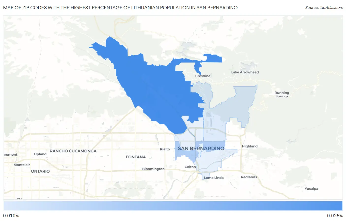 Zip Codes with the Highest Percentage of Lithuanian Population in San Bernardino Map
