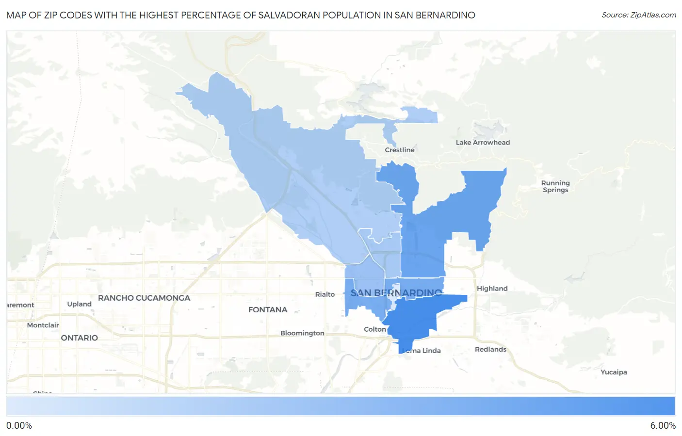 Zip Codes with the Highest Percentage of Salvadoran Population in San Bernardino Map