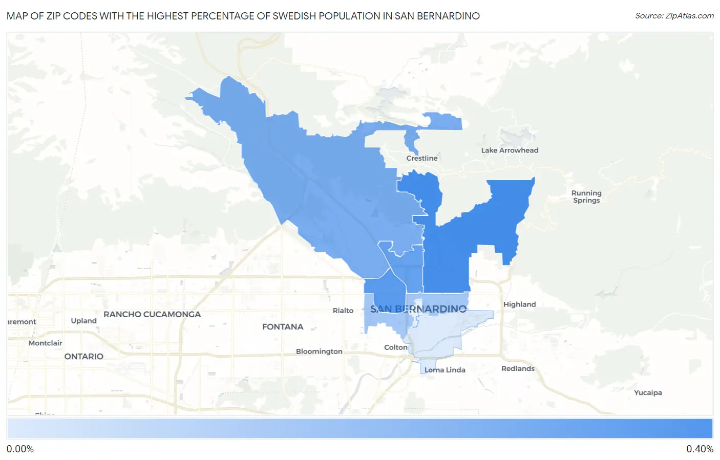 Zip Codes with the Highest Percentage of Swedish Population in San Bernardino Map