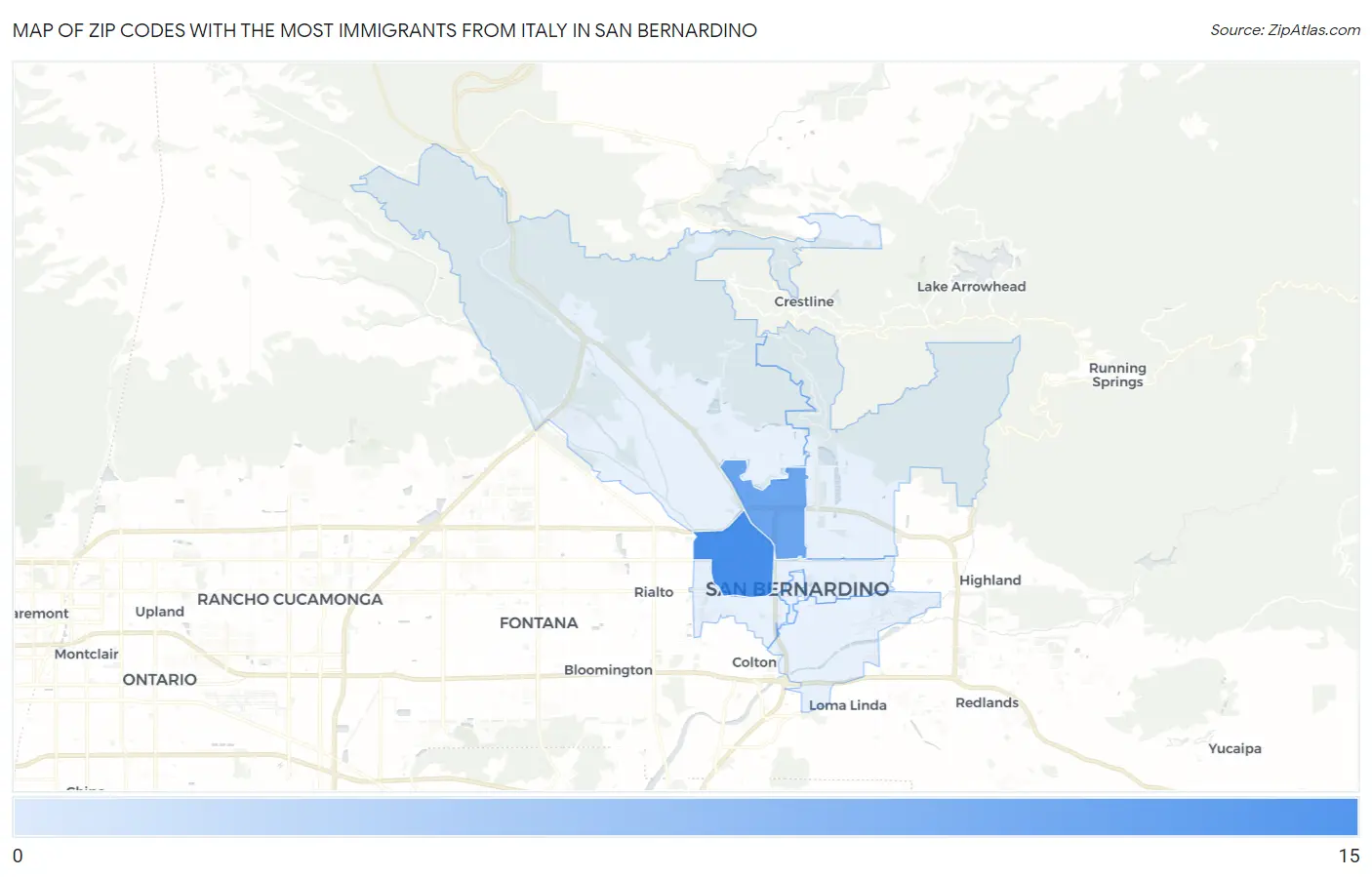 Zip Codes with the Most Immigrants from Italy in San Bernardino Map
