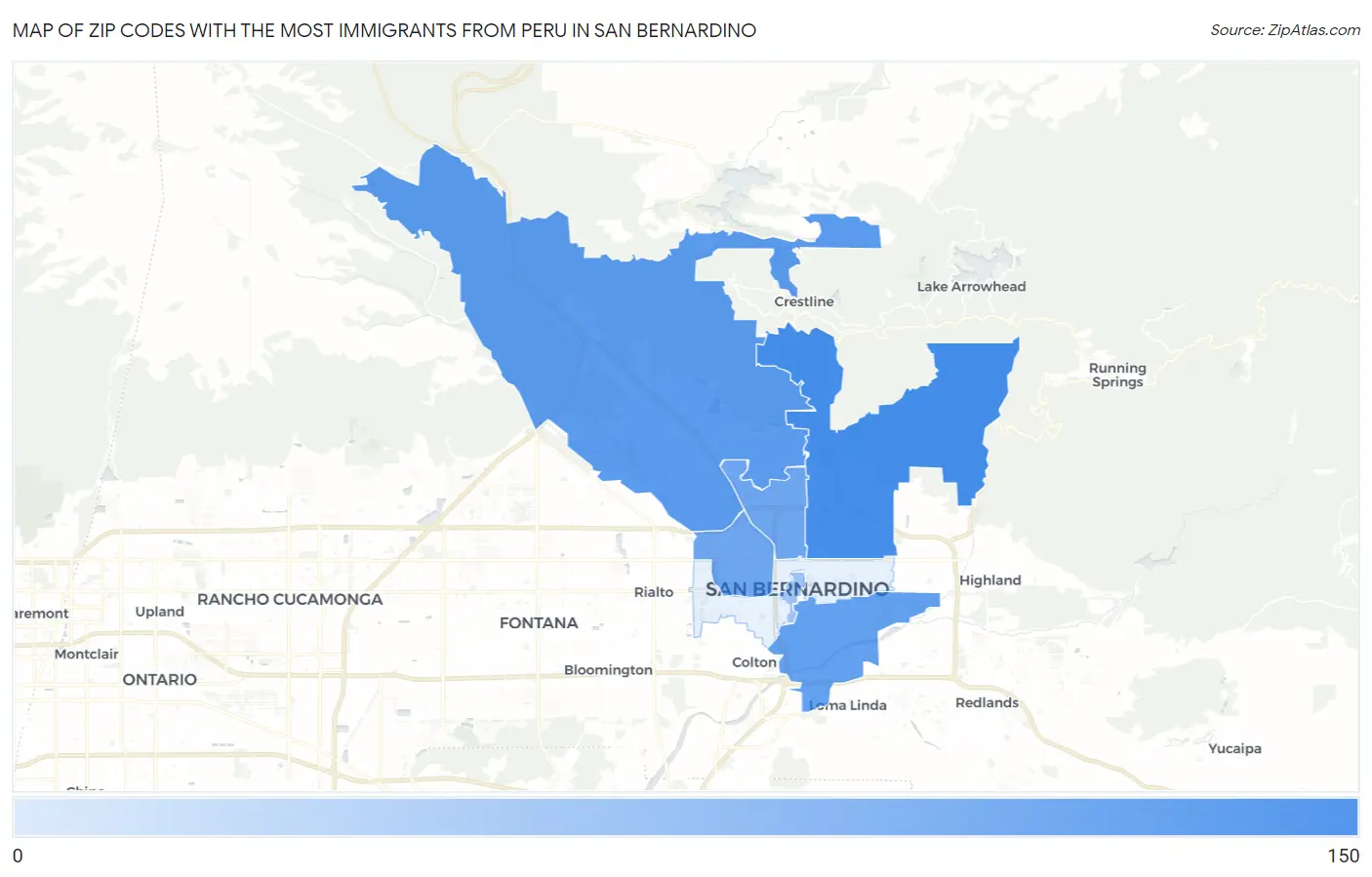 Zip Codes with the Most Immigrants from Peru in San Bernardino Map