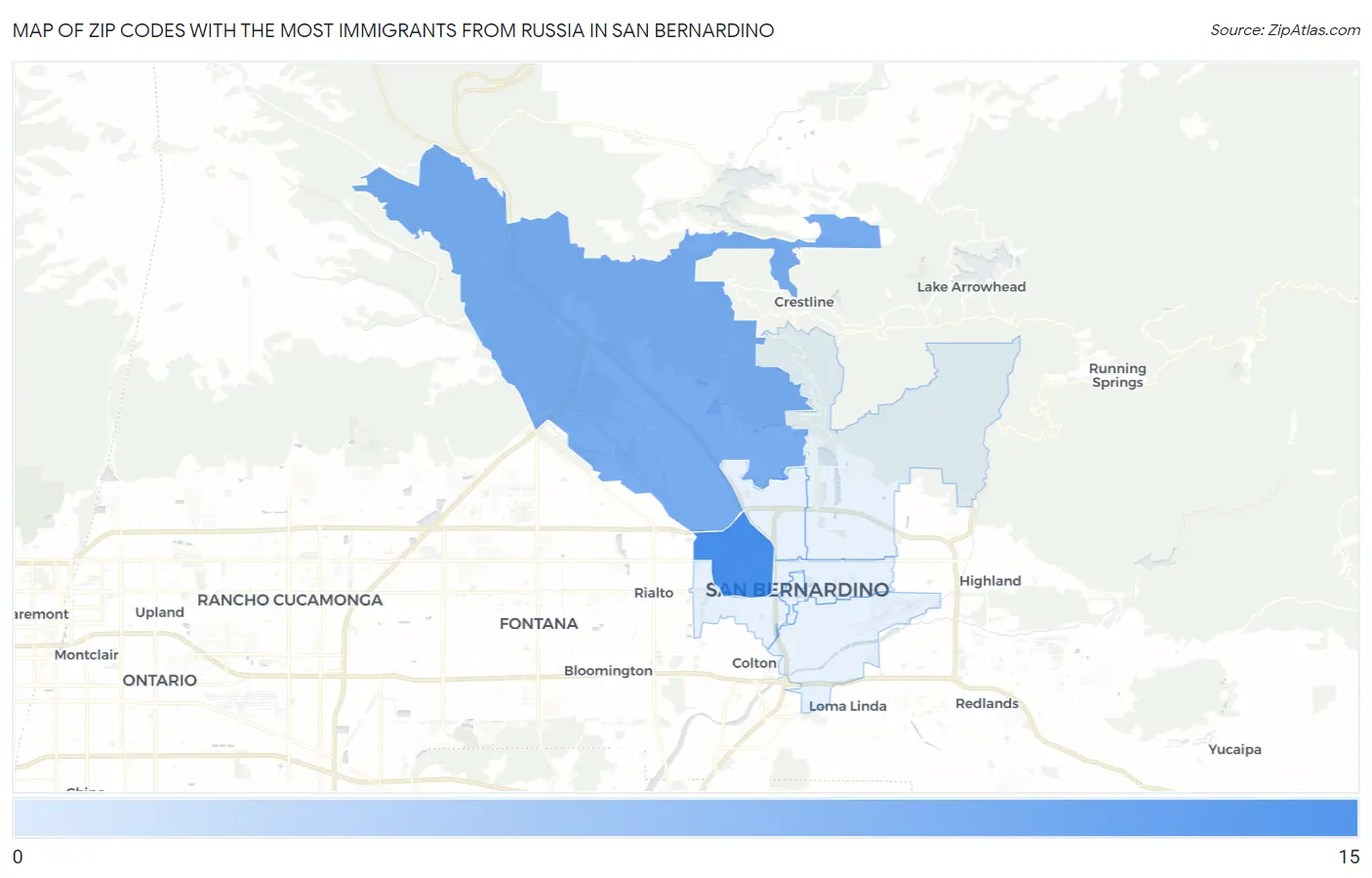Zip Codes with the Most Immigrants from Russia in San Bernardino Map