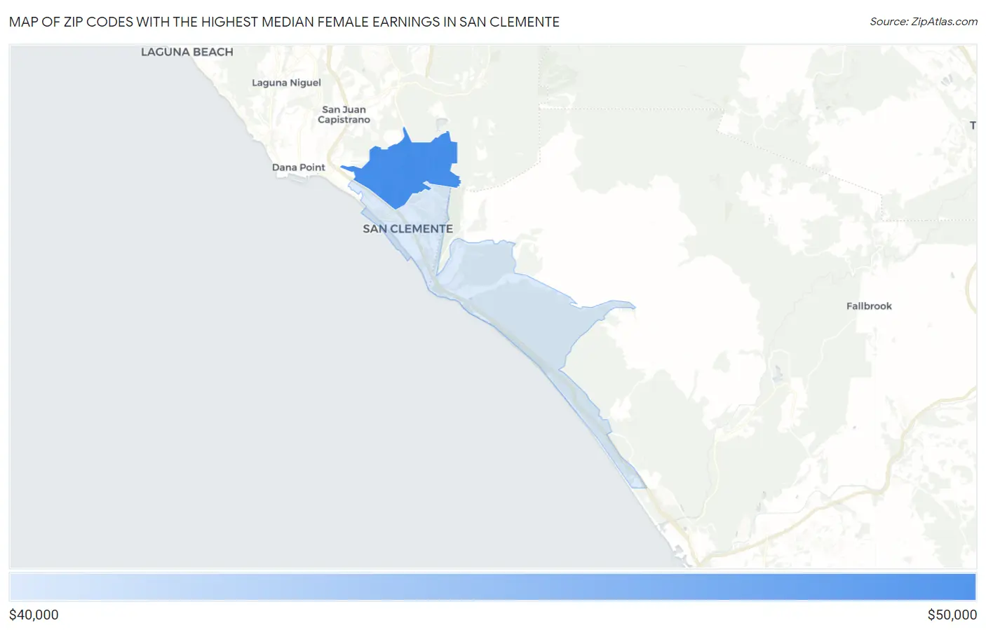 Zip Codes with the Highest Median Female Earnings in San Clemente Map