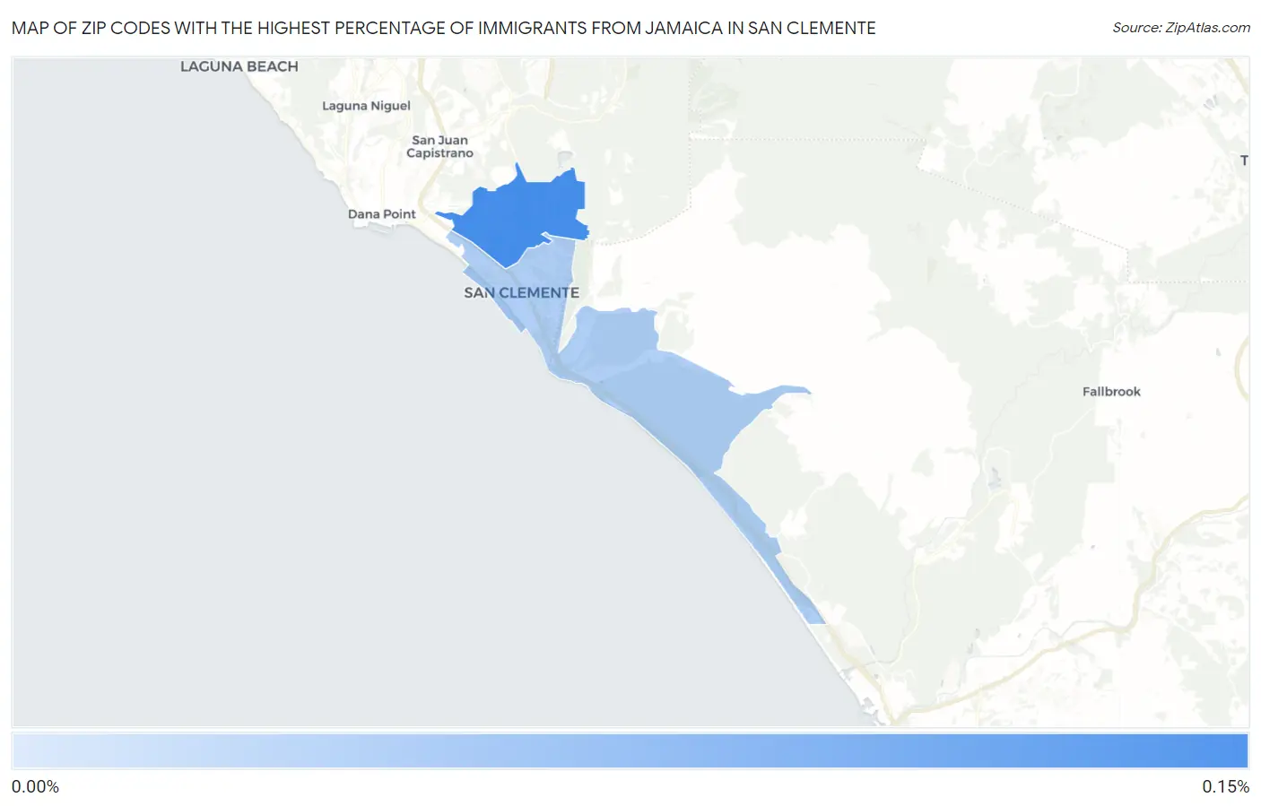 Zip Codes with the Highest Percentage of Immigrants from Jamaica in San Clemente Map