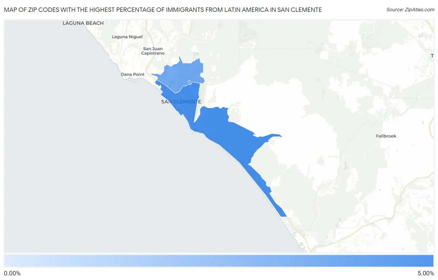 Zip Codes with the Highest Percentage of Immigrants from Latin America in San Clemente Map