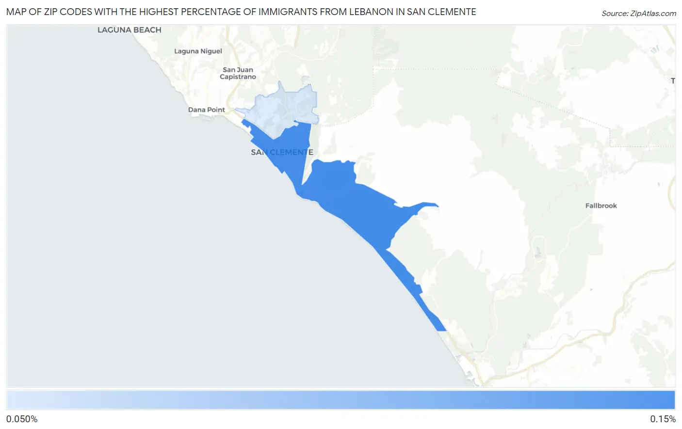 Zip Codes with the Highest Percentage of Immigrants from Lebanon in San Clemente Map