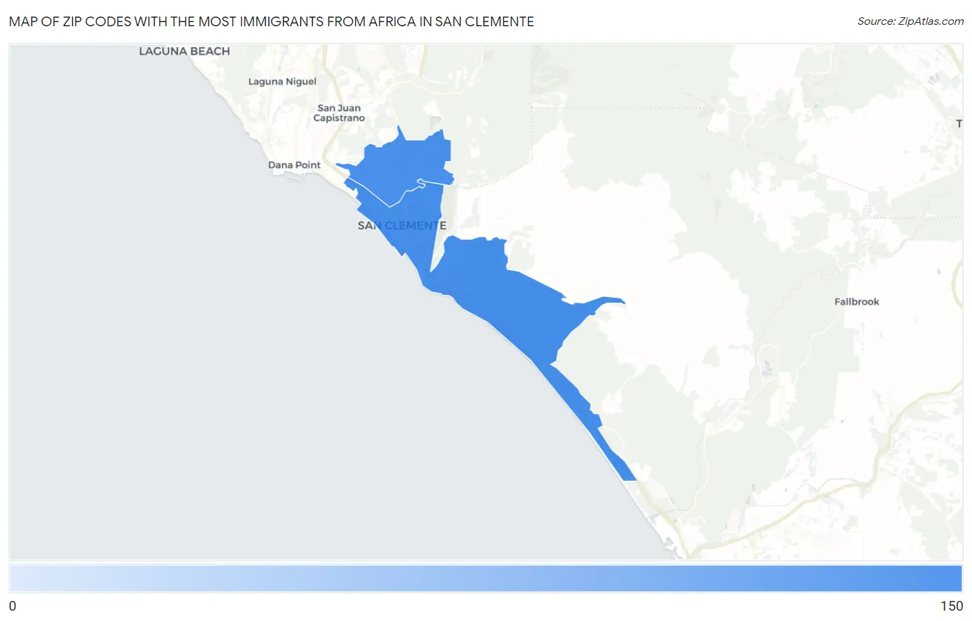 Zip Codes with the Most Immigrants from Africa in San Clemente Map