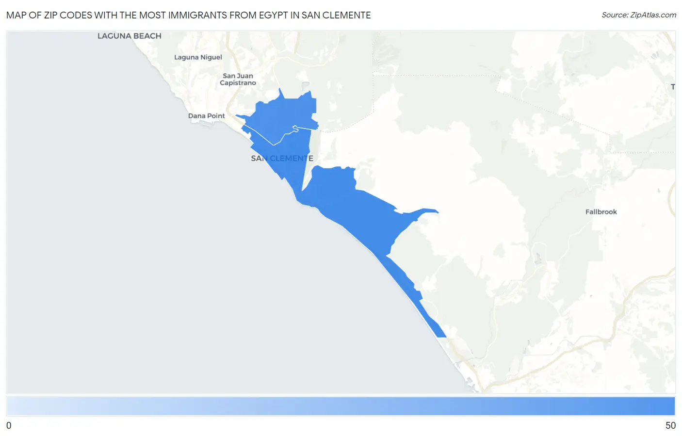 Zip Codes with the Most Immigrants from Egypt in San Clemente Map