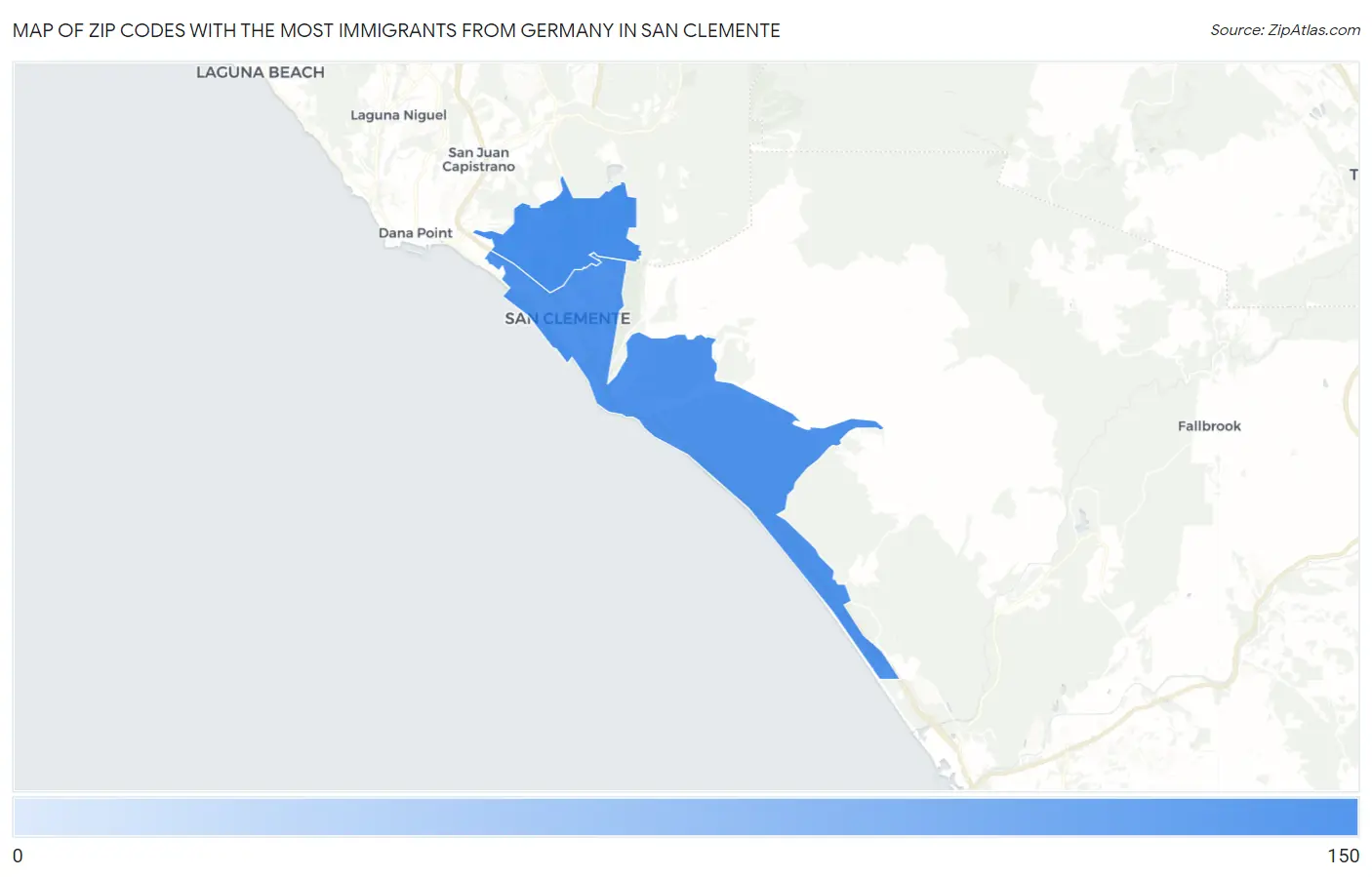 Zip Codes with the Most Immigrants from Germany in San Clemente Map