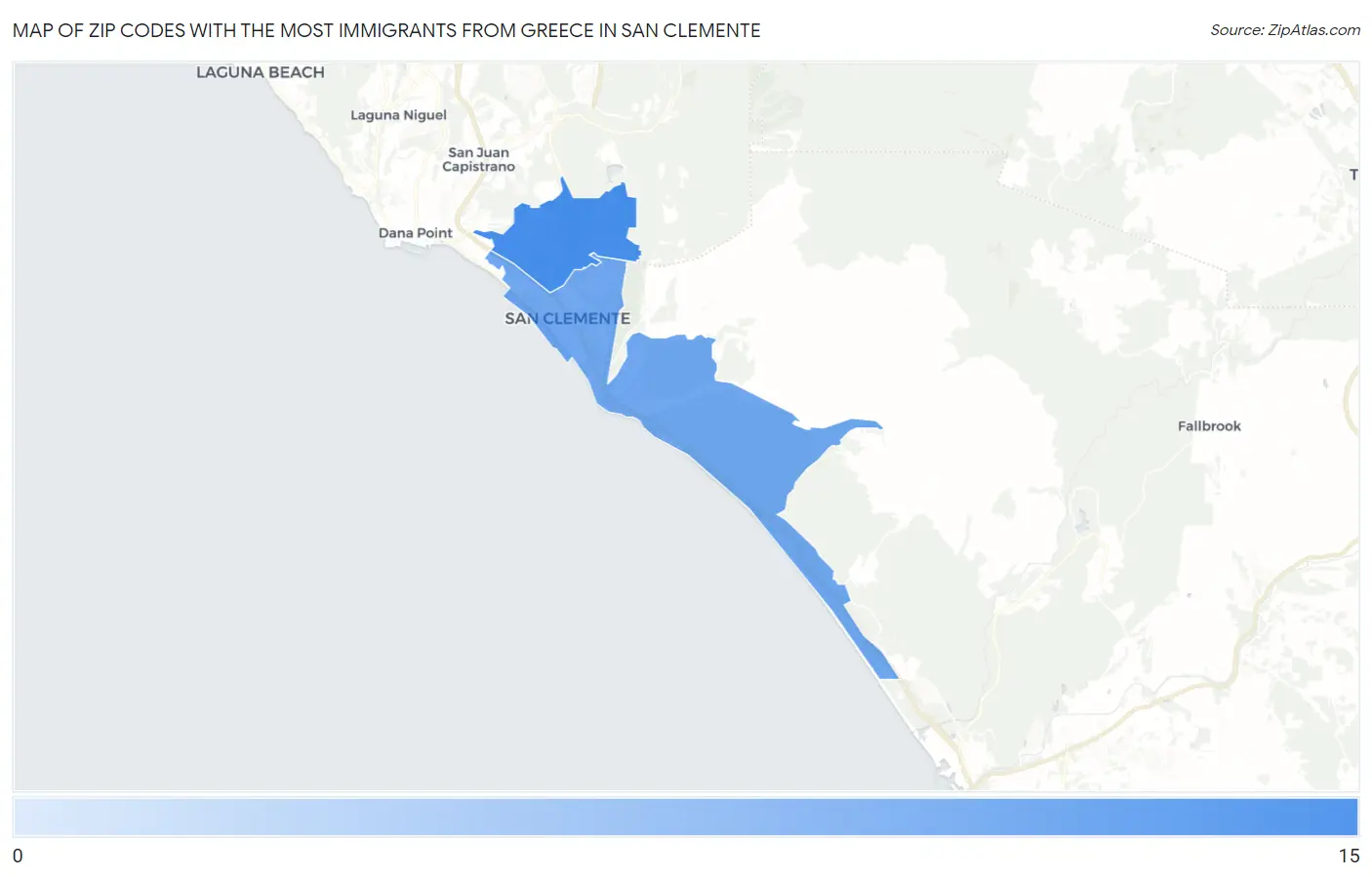 Zip Codes with the Most Immigrants from Greece in San Clemente Map